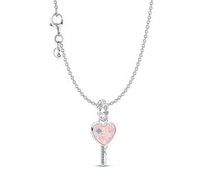 PANDORA Collana da donna con ciondolo a forma di cuore opalescente, argento 925, incantevole set regalo, simbolo d'amore, confezione multiprodotto 21529