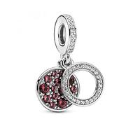 Pandora Colours - Ciondolo doppio ciondolo a forma di disco rosso scintillante, in argento sterling, dimensioni: 1,1 cm, 1,1cm, metallo prezioso, Zirconia cubica