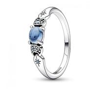 PANDORA Disney Anello con Aladin e Jasmine in argento Sterling con cristallo blu ghiaccio e cristallo blu chiaro di luna, 50