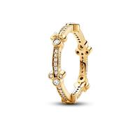 PANDORA Disney Anello con stella e cuore placcato in oro 14k con zirconi cubici trasparenti, 52
