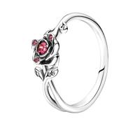 PANDORA Disney Anello de La Bella e la Bestia in argento Sterling rosa con zirconi cubici rossi e trasparenti, 50