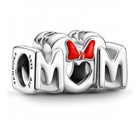 PANDORA Disney Ciondolo con Minnie e scritta Mum in argento Sterling con smalto rosso