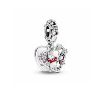 PANDORA Disney Ciondolo con Winnie the Pooh e doppio cuore in argento Sterling con smalto giallo, rosso, ciliegia trasparente, rosa e blu