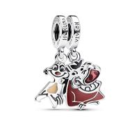 PANDORA Disney Ciondolo divisibile con Timon e Pumbaa de Il Re Leone in argento Sterling con smalto rosa, rosso vino, nero, beige e marrone