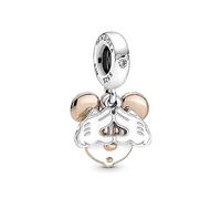 PANDORA Disney Ciondolo doppio con Topolino, in argento Sterling e placcato in oro rosa 14 carati con zirconi cubici trasparenti e smalto bianco