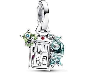 PANDORA Disney Pendente Pixar con porta apribile di Monsters Inc in argento Sterling con zirconi rossi e smalto verde, rosa, azzurro, blu e nero