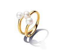 PANDORA Essence Anello aperto placcato in oro 14k con perla coltivata d'acqua dolce trattata bianca, 54