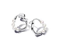 PANDORA Essence Orecchini a bottone in argento Sterling con perla coltivata d'acqua dolce trattata bianca, Orecchini a lobo asimmetrici
