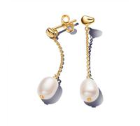 PANDORA Essence Orecchini a bottone placcati in oro 14k con perla coltivata d'acqua dolce trattata bianca barocca, Orecchini a goccia lunghi
