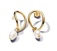 PANDORA Essence Orecchini a bottone placcati in oro 14k con perla coltivata d'acqua dolce trattata bianca barocca, Orecchini a goccia lunghi