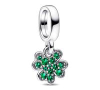 PANDORA Pendente a forma di trifoglio Moments in argento Sterling con cristallo verde reale