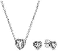 Pandora Gioiello Damen-Geschenkset Collana E Orecchini Sublimi Cuore Bianco 285