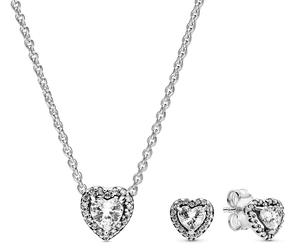 Pandora Gioiello Damen-Geschenkset Collana E Orecchini Sublimi Cuore Bianco 285