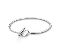 PANDORA Icons Bracciale in maglia snake in argento Sterling con barra a T a forma di cuore, 19