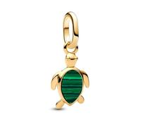 Pandora ME 763823C01 - Mini ciondolo a forma di tartaruga verde con malachite e argento sterling placcato oro 14 carati, compatibile con Me e Moments, 2,1x13,3x7,7 mm, Argento sterling, Malachite
