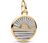 Pandora ME 763859C01 - Ciondolo a medaglione in argento sterling placcato oro 14 carati, con zirconi, compatibile con Me e Moments, 2,5x18,2x15,4 mm, Argento sterling, Zirconia cubica