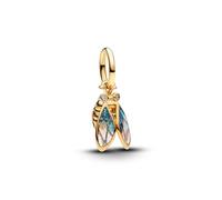 Pandora Charm Cicalotta oro 14K con zirconi e resina Plique-à-Jour incisione Ascolta il tuo cuore