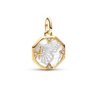 PANDORA ME Medaglione a forma di farfalla placcato in oro 14k con zirconi cubici trasparenti e madreperla artificiale in bioresina bianca