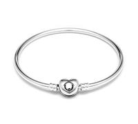 Pandora Moments 596268-17 Sterling Silver Bangle Bracelet with Heart Clasp - 17cm
