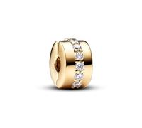 Pandora Moments 761972C01 - Clip in argento sterling con lega di metallo placcato oro 14 carati e zirconi, compatibile con bracciali Moments, misura unica, Argento sterling, Zirconia cubica