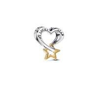 PANDORA Moments 763513C00 - Charm a forma di stella e cuore in argento sterling con lega di metallo dorata, compatibile con braccialetti Moments, Bicolor, Argento sterling, Nessuna pietra preziosa