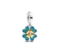 PANDORA Moments 763624C01 - Ciondolo a forma di quadrifoglio girevole in laboratorio con diamanti coltivati in argento Sterling con lega di metallo dorata, compatibile con Moments 2025, Blau, Argento