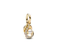 Pandora Moments 763891C01 - Ciondolo in argento sterling placcato oro 14 carati, con zirconi e perle artificiali, compatibile con Me e Moments, 6x14,6x8,2 mm, Argento sterling, Zirconia cubica