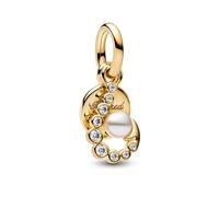 Pandora Moments 763891C01 - Ciondolo in argento sterling placcato oro 14 carati, con zirconi e perle artificiali, compatibile con Me e Moments, 6x14,6x8,2 mm, Argento sterling, Zirconia cubica