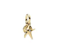 Pandora Moments 763892C01 - Ciondolo a forma di stella marina, in argento sterling placcato oro 14 carati, con zirconi, compatibile con Me e Moments, 4,4x14,3x10 mm, Argento sterling, Zirconia cubica