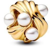 Pandora Moments 763915C01 - Ciondolo a forma di onde astratte in argento Sterling placcato oro 14 carati e perle artificiali, compatibile con Moments, 10,9x10,2x8,7 mm, Argento sterling, Perle
