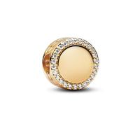 PANDORA Moments 768747C01 - Ciondolo a forma di bottone in argento sterling con lega di metallo dorato e zirconi, personalizzabile, misura unica, Argento sterling, Zirconia cubica