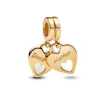 Pandora Moments 769187C01 - Ciondolo a forma di cuore doppio in argento sterling con lega di metallo dorata, compatibile con braccialetti ME e Moments, misura unica, Argento sterling, Nessuna pietra