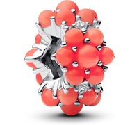 Pandora Moments 793897C01 - Ciondolo a forma di oceano rosso corallo in argento sterling con zirconi, compatibile, 11,5x10,7x7,3 mm, Argento sterling, Zirconia cubica