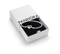 PANDORA Moments - Braccialetto con maglia geometrica in argento sterling con chiusura a cuore
