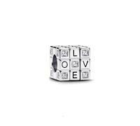 PANDORA Moments 793672C01 - Ciondolo a forma di cubo in argento sterling con zirconi, compatibile Moments, Rot, Argento sterling, Zirconia cubica
