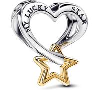 PANDORA Moments 763513C00 - Charm a forma di stella e cuore in argento sterling con lega di metallo dorata, compatibile con braccialetti Moments, Bicolor, Argento sterling, Nessuna pietra preziosa
