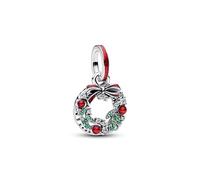 PANDORA Moments Corona di Natale Doppio Charm-Anhänger in Argento Sterling con Cristallo Artificiale, Compatibile con ME e Moments, 794238C01