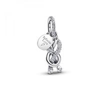 PANDORA Moments Pavé 793780C01 - Ciondolo a forma di nodo dell'infinito in argento sterling con zirconi, compatibile con Me e Moments, 7,3x19,3x7,9 mm, Argento sterling, Zirconia cubica