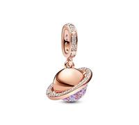 PANDORA Moments Planet Saturn 782433C01 - Ciondolo scintillante in argento sterling con lega di metallo placcato oro rosa, compatibile Moments e ME Braccialetti, Lila, Argento sterling, Zirconia