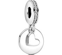 PANDORA Ornamento Engravable Disc and Heart Sterling Silver Dangle with Clear Cubic Zirconia 799212C01 Marca, Talla única, Metallo, Nessuna pietra preziosa