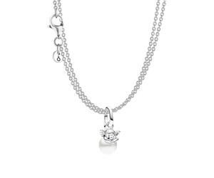 PANDORA Parure di gioielli da donna con collana a 2 fili, design Cupido, argento, idea regalo romantica, set regalo d'amore con ciondolo di perla 68627