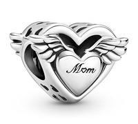 PANDORA Passions Ciondolo con scritta Mum a forma di cuore con ali in argento Sterling