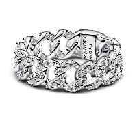 Pandora Pavé Cuban Chain Ring 193557C01-52 - Sterling Silver, Cubic Zirconia, Size 52