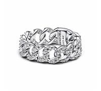 Pandora Pavé Cuban Chain Ring 193557C01-56 - Sterling Silver, Cubic Zirconia, Size 56