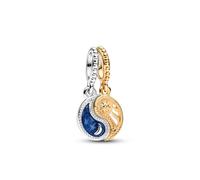 PANDORA Pendente divisibile Moments con Yin e Yang in argento Sterling e placcato in oro 14k con zirconi cubici trasparenti e scintillante smalto blu sfumato