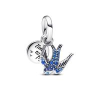 PANDORA Pendente doppio Moments con rondine in argento Sterling con cristalli blu notte, blu lucernario e blu stellare