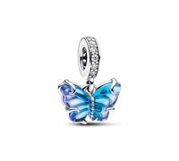 PANDORA Pendente Moments a forma di farfalla in argento Sterling con vetro di Murano bicolore blu e zirconi cubici trasparenti