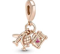 PANDORA Pendente Moments con aeroplano, globo e valigia placcato in oro rosa 14 carati con smalto rosa