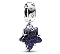 PANDORA Pendente Moments con stella in argento Sterling con zirconia cubica trasparente e vetro di Murano blu avventurina