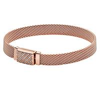 PANDORA Reflexions Bracciale con chiusura lunga e pavé placcato in oro rosa 14 carati con zirconi cubici trasparenti, 19